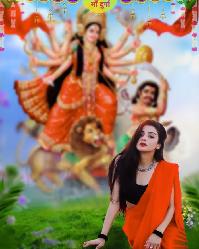 Maa Durga Navratri Editing With Girl In Saree Background HD Images