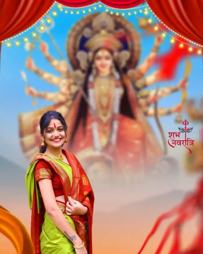 Maa Durga Navratri Girl In Saree Editing Background