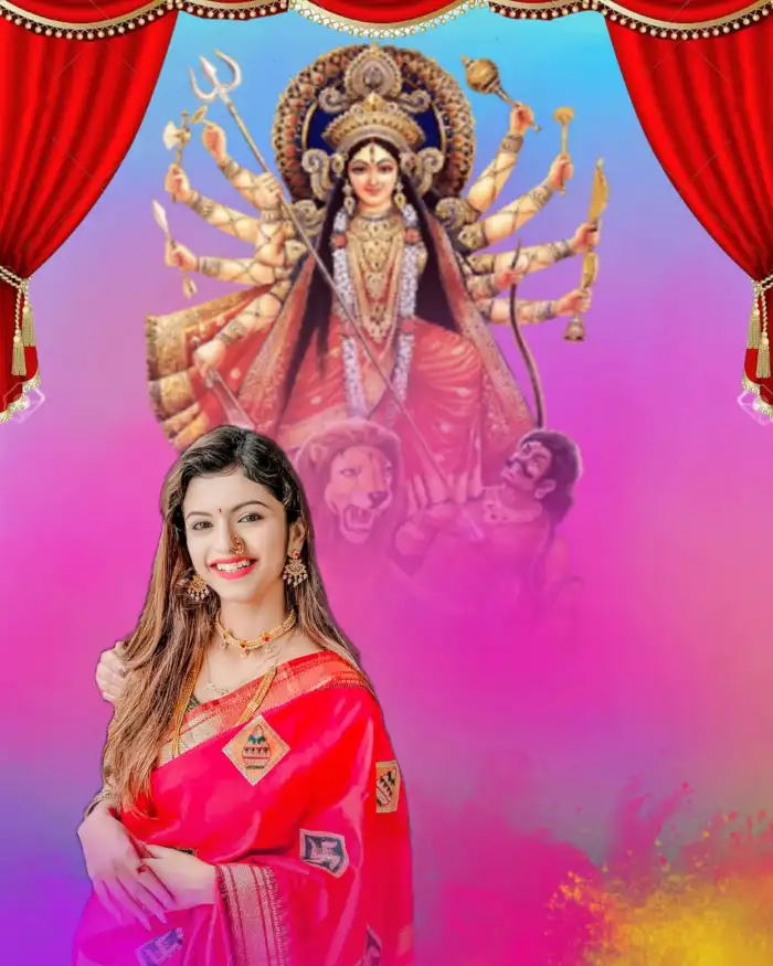 Maa Durga Navratri With gIRL In Saree Editing Background