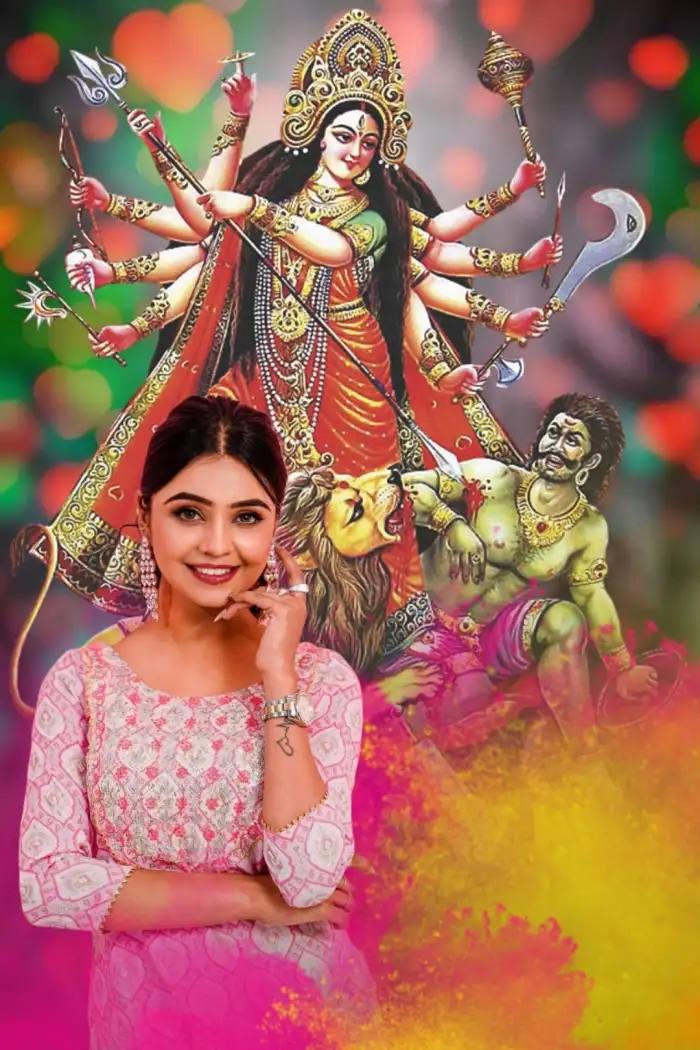 Maa Durga Navratri With Girl Picsart Editing Background  HD Pic