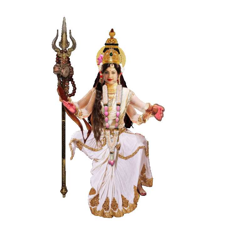 Maa Durga Sitting In White Saree PNG HD Images Download