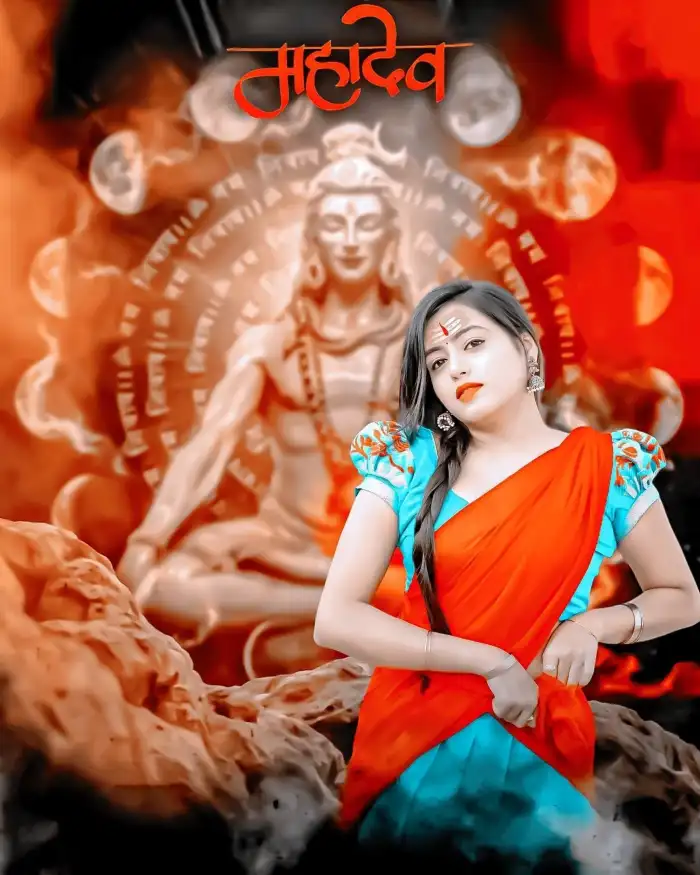 Mahadev Shiva God With Girl In Red Saree Editing Background HD