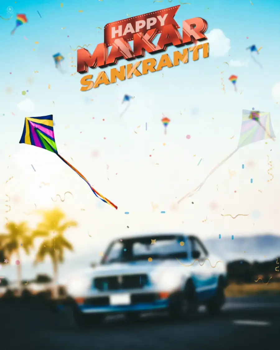 Makar Sankranti Car Editing Kites FlyIng In Sky Background