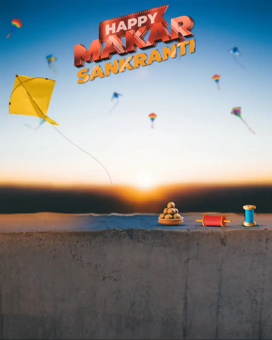 Makar Sankranti Editing Kites FlyIng In Sky HD Background