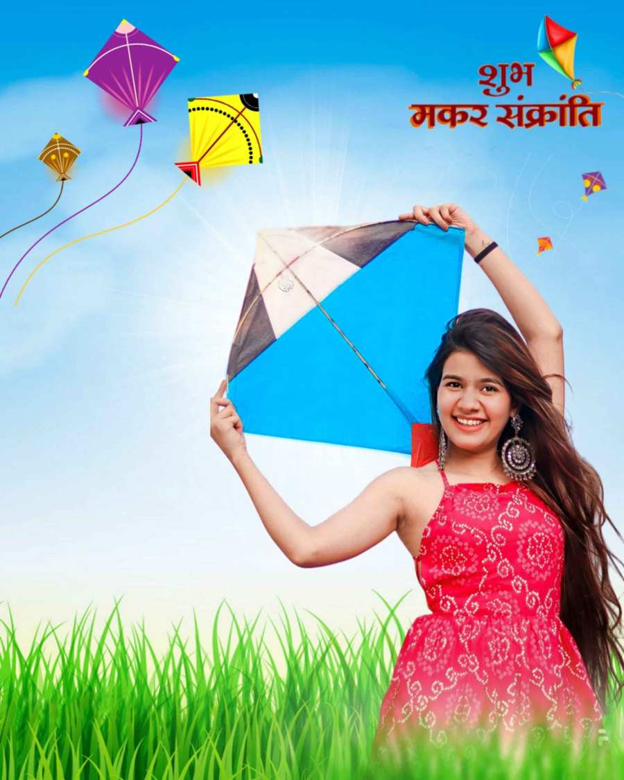 Makar Sankranti Photo Editing  Girl  Holding A Kite Background