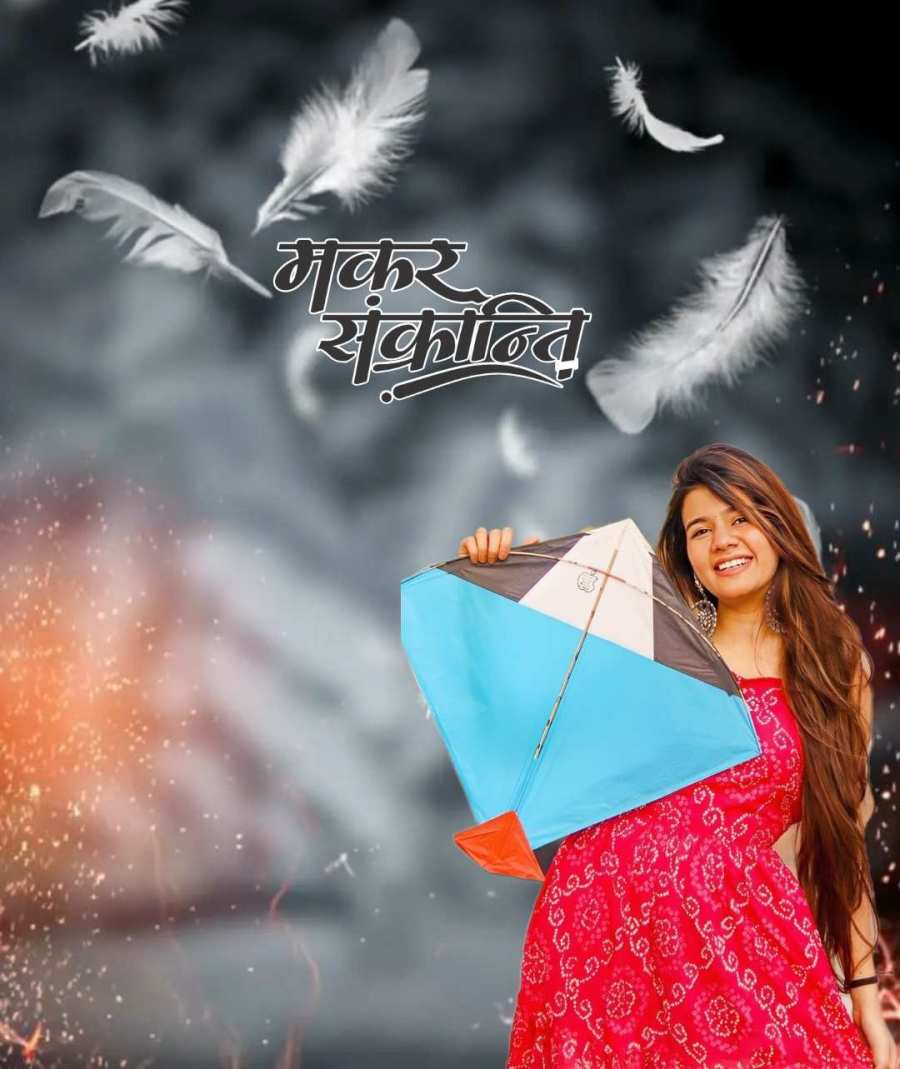 Makar Sankranti Photo Editing Girl Holding A Kites  Background