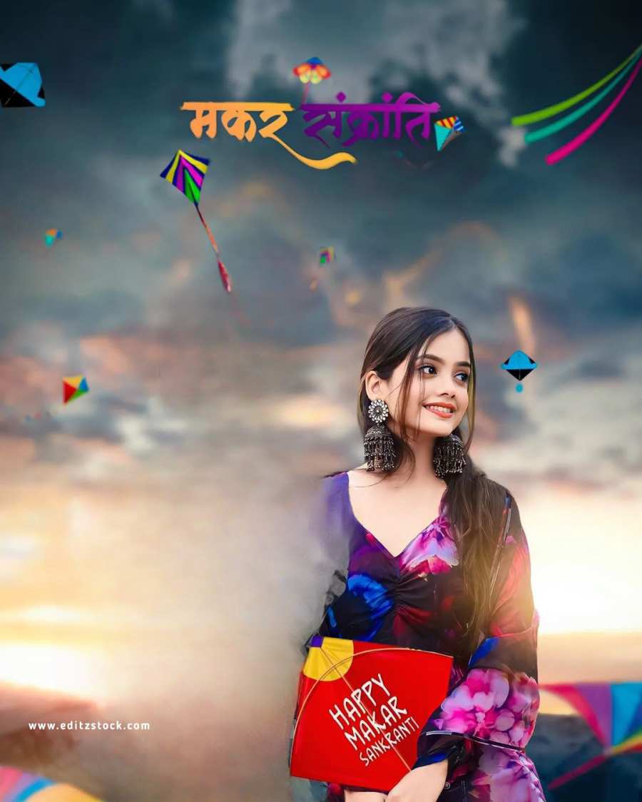 Makar Sankranti Photo Editing  Girl  In A Colorful Dress Background For Picsart