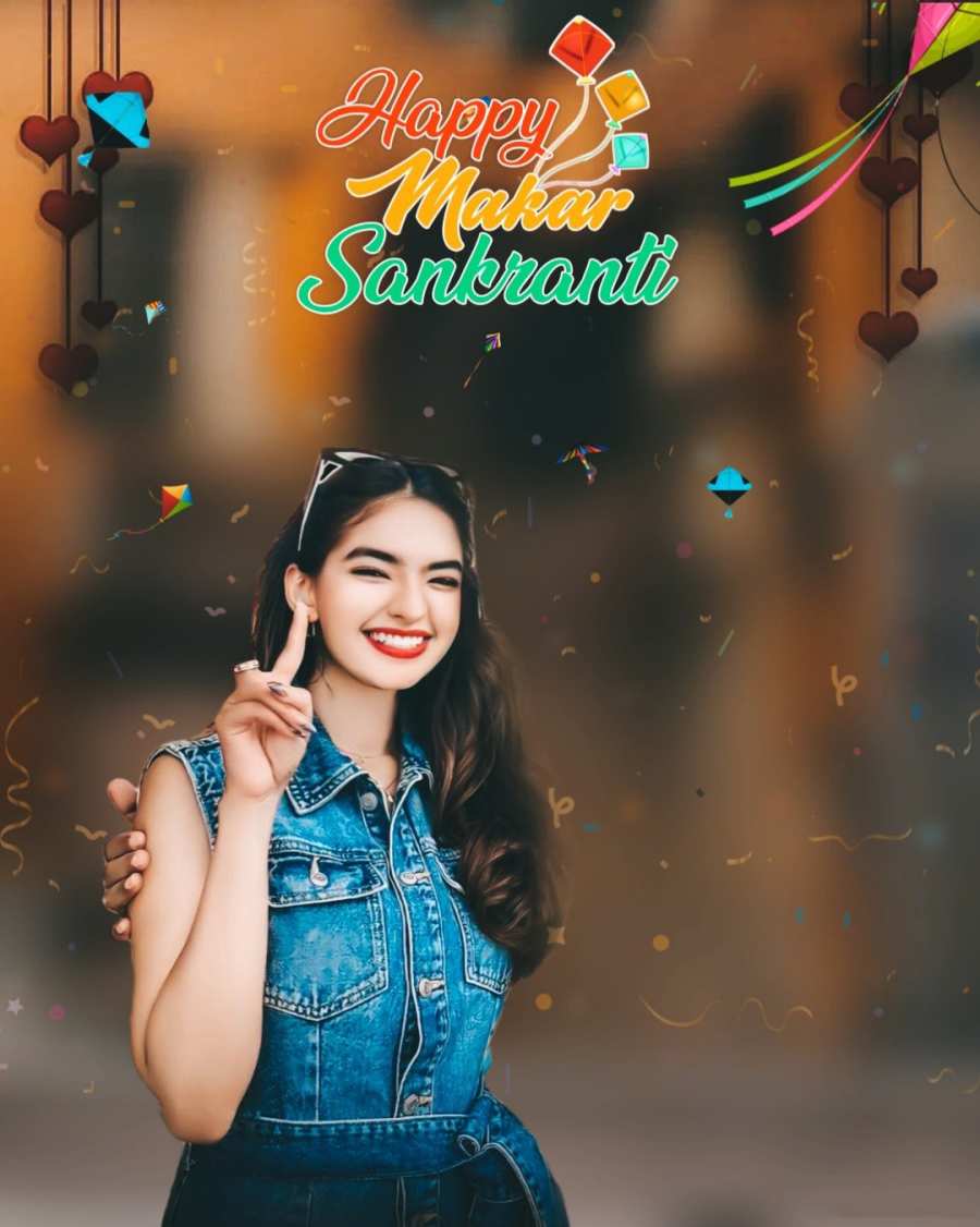 Makar Sankranti Photo Editing  Girl  Smiling With Her Hand On Her Face Background