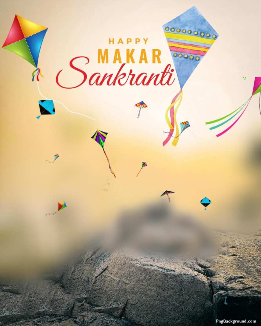 Makar Sankranti Photo Editing  Group Of Colorful Kites Flying In The Sky Background