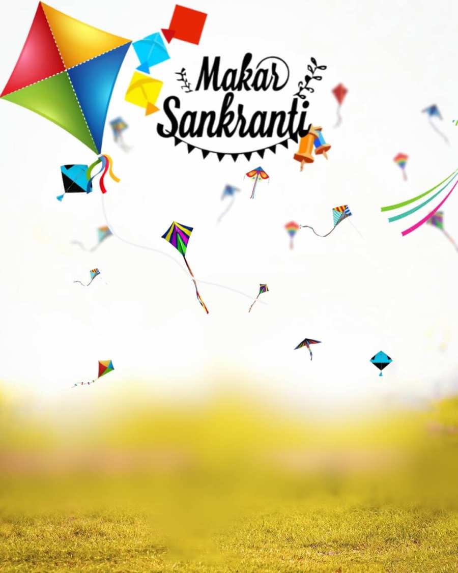 Makar Sankranti Photo Editing  Group Of Colorful Kites In The Sky Background