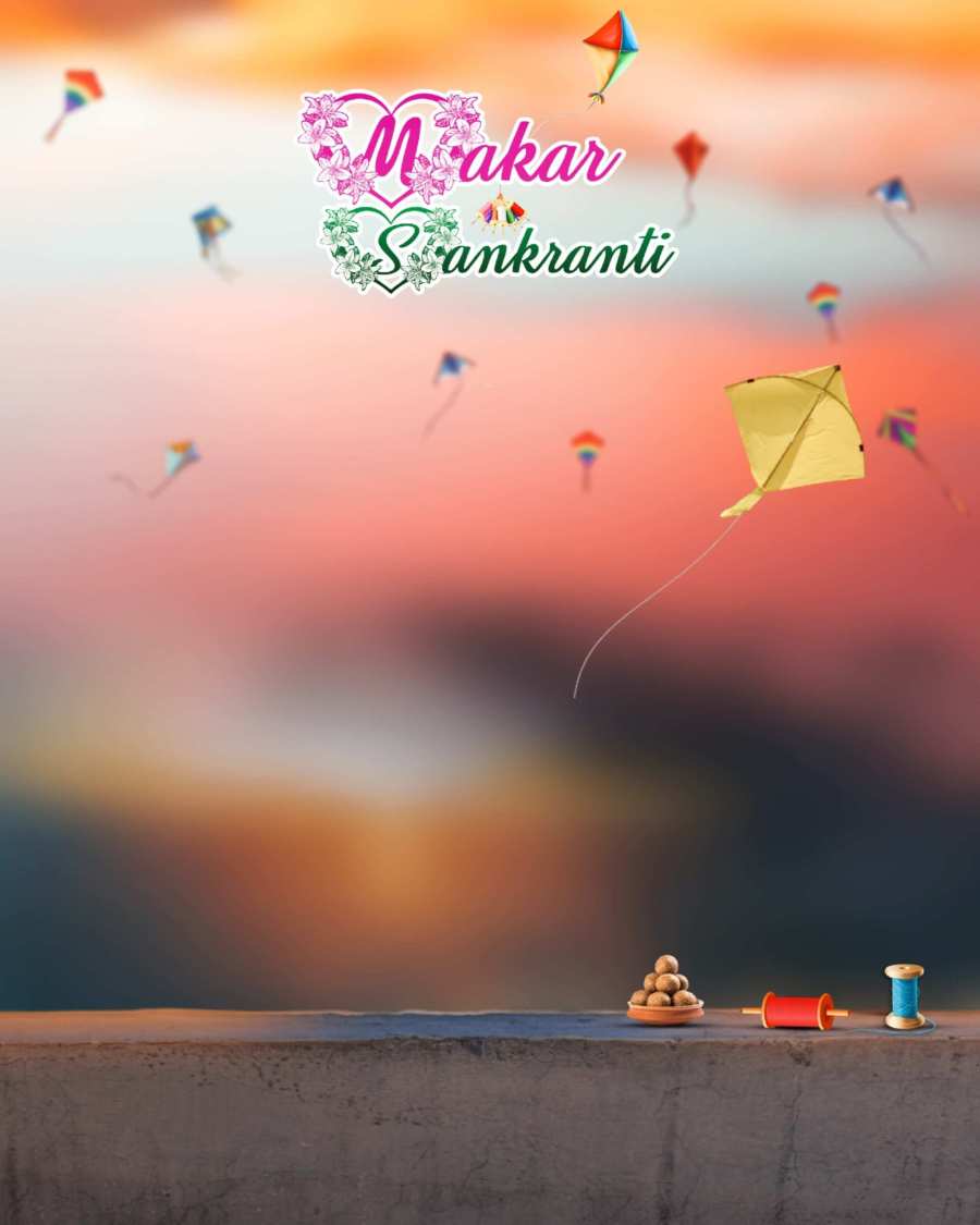 Makar Sankranti Photo Editing  Group Of Kites Flying In The Sky Background