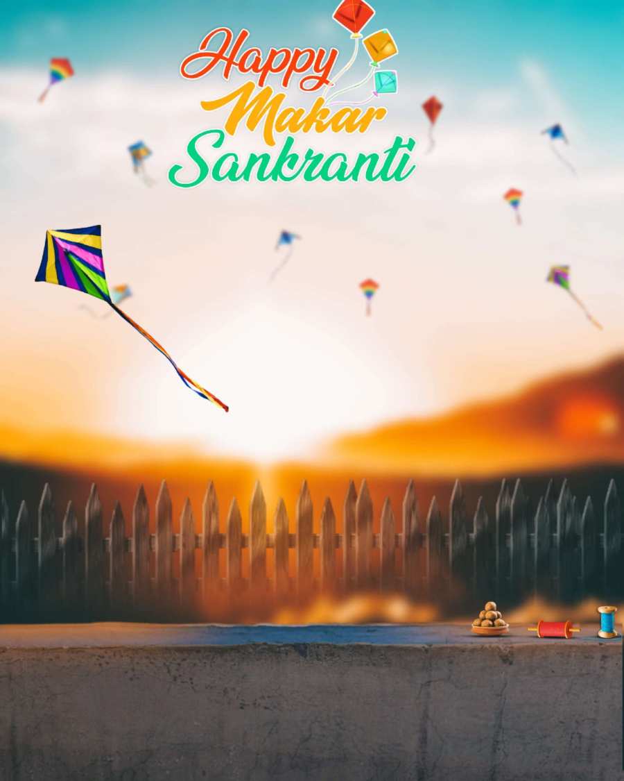 Makar Sankranti Photo Editing  Group Of Kites Flying In The Sky  Background