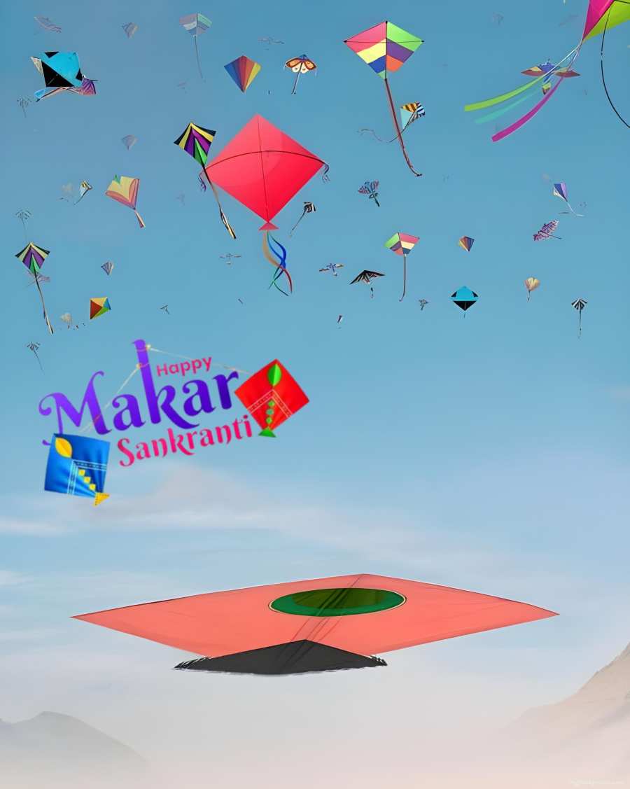 Makar Sankranti Photo Editing  Group Of Kites In The Sky Background