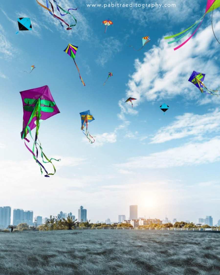 Makar Sankranti Photo Editing Kites Flying In The Sky Background