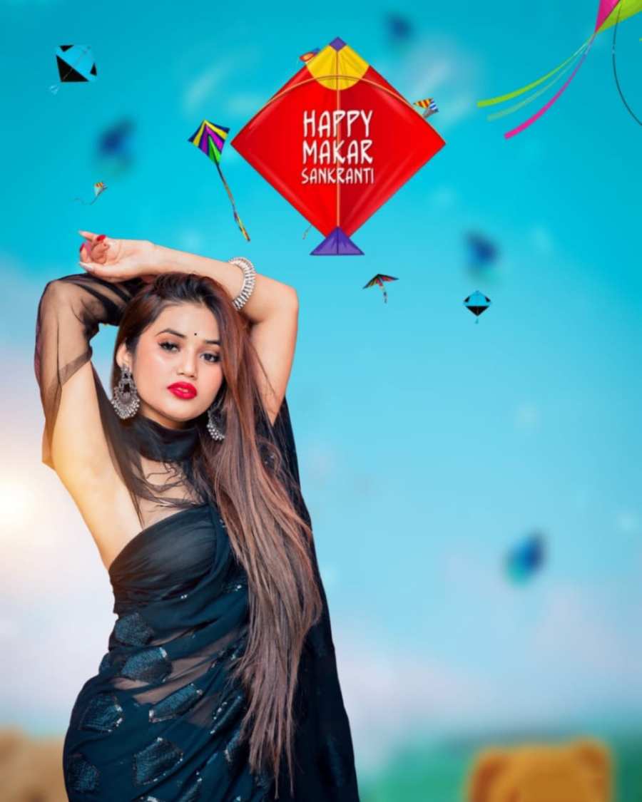 Makar Sankranti Photo Editing  Woman Holding A Kite Background