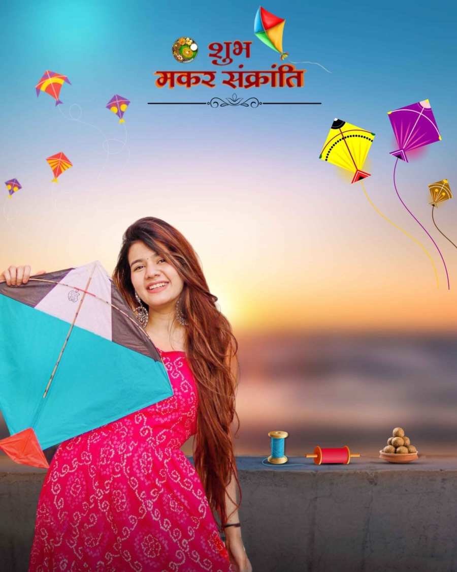 Makar Sankranti Photo Editing  Woman Holding A Kite   Background