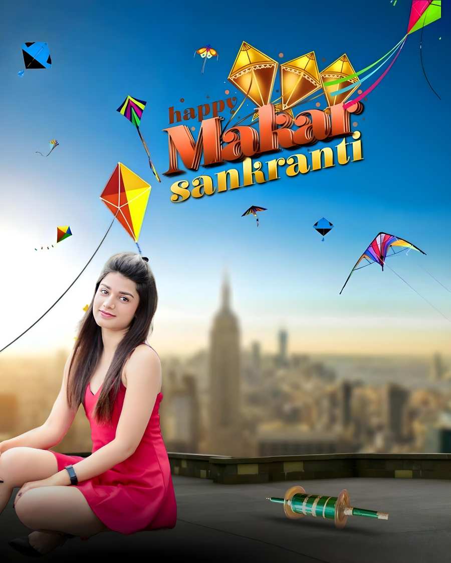 Makar Sankranti Photo Editing  Woman With Kites In The Background