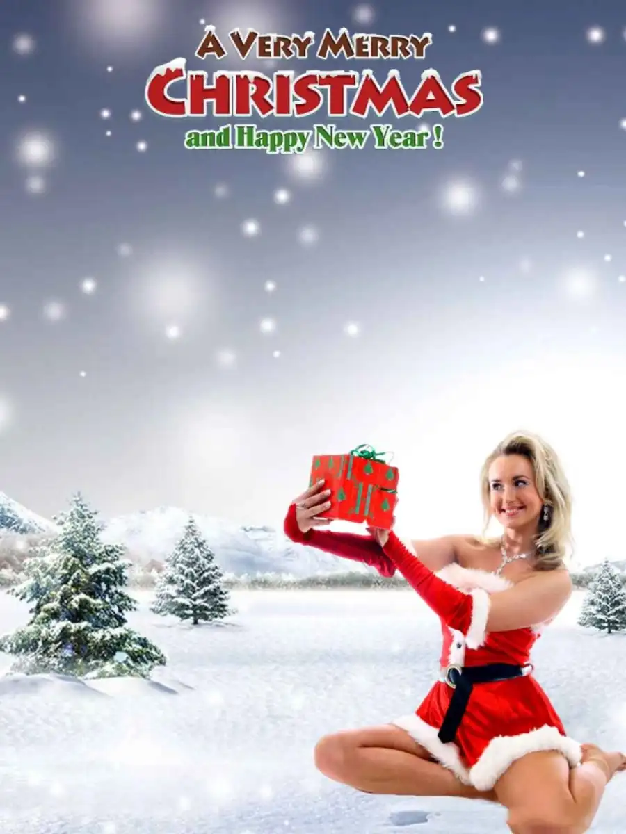 Merry Christmas Girl Holding A Gift Box Snow Editing Background