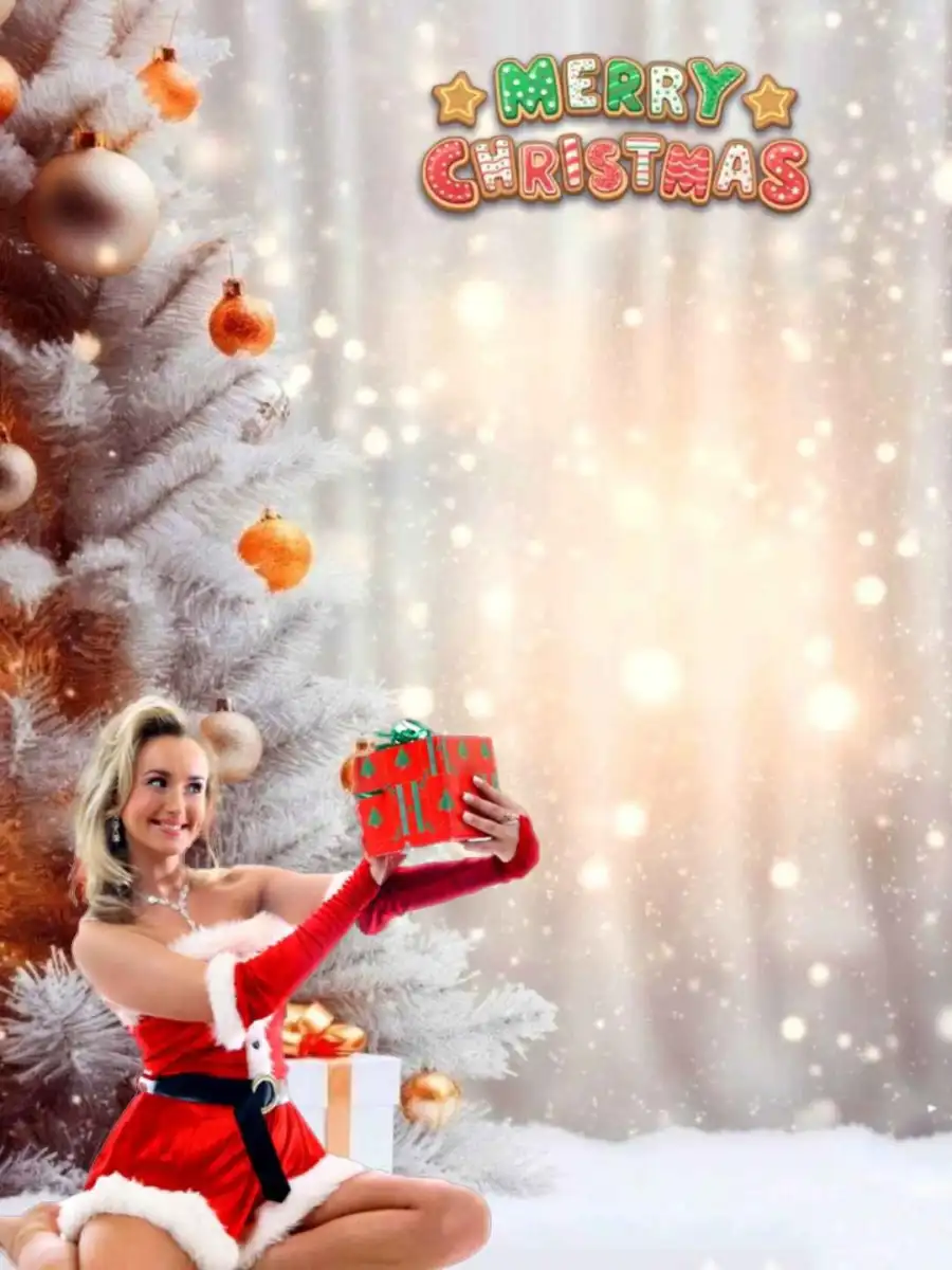 Merry Christmas Girl Holding A Gift Box Snow Editing Background