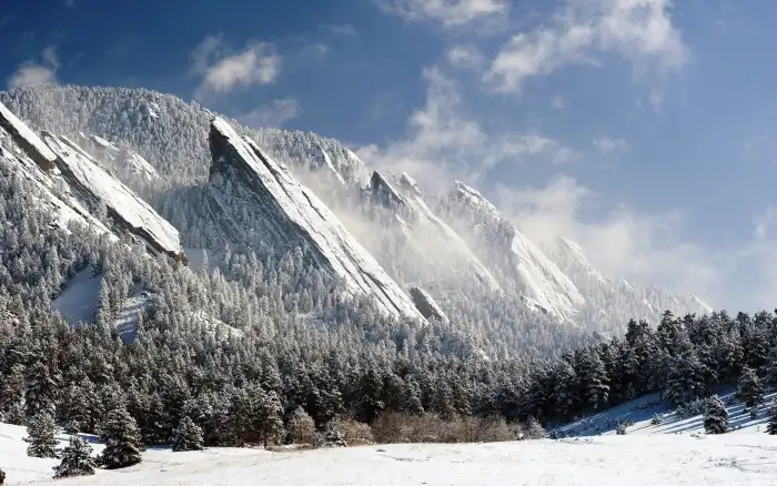 Mountain Winter Forest Blue Sky Background HD Wallpapers