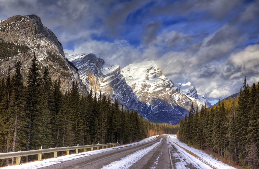 Mountain Winter Road Background Full HD