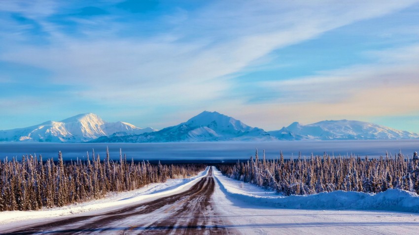 Mountain Winter Road Background Full HD Download Free