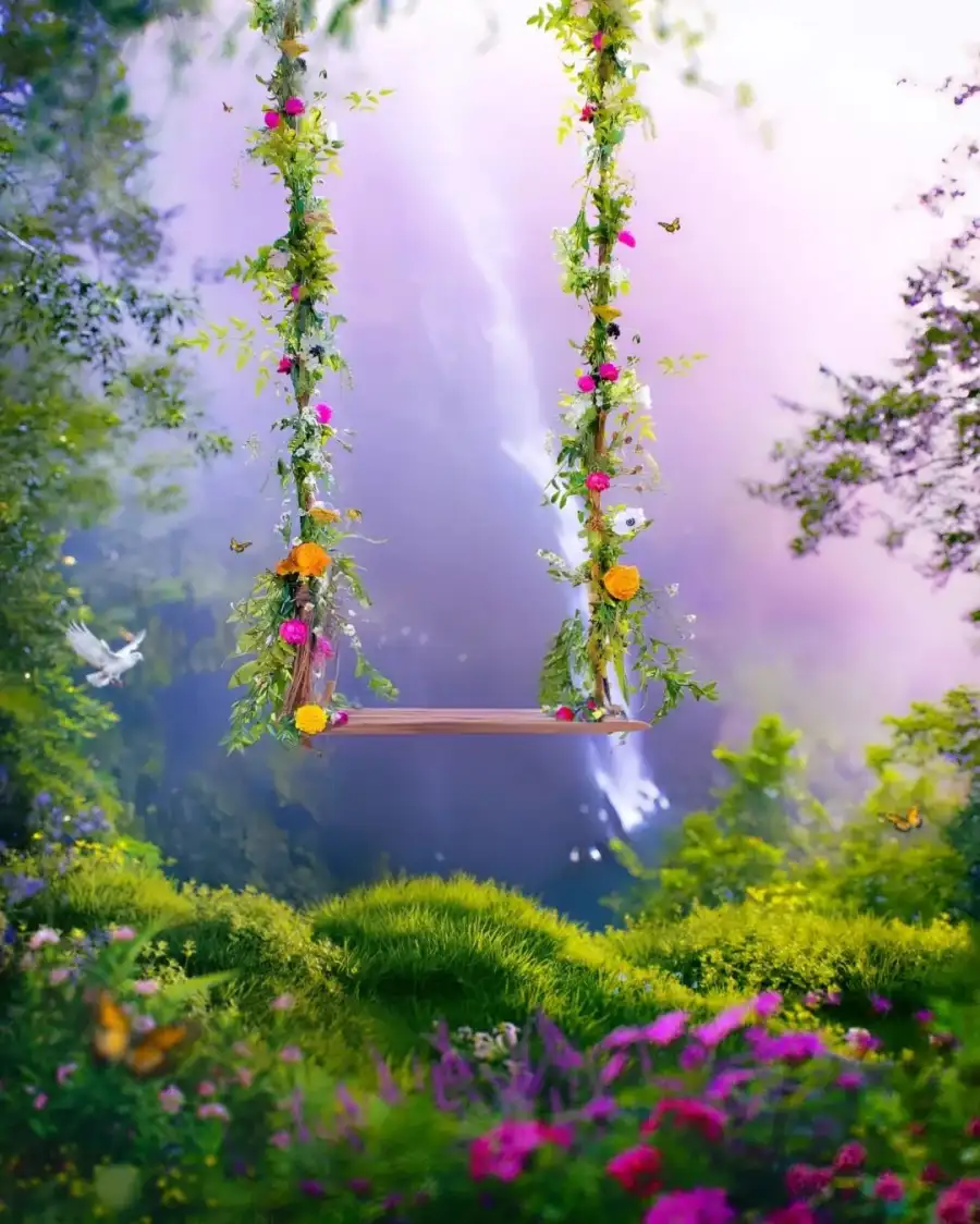 Nature CB Garden With Flowers Swings Background