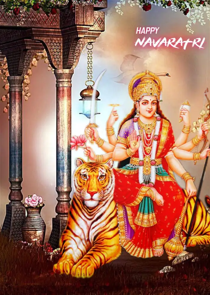 Navratri Editing Durga Maa Sitting On Tiger Background HD