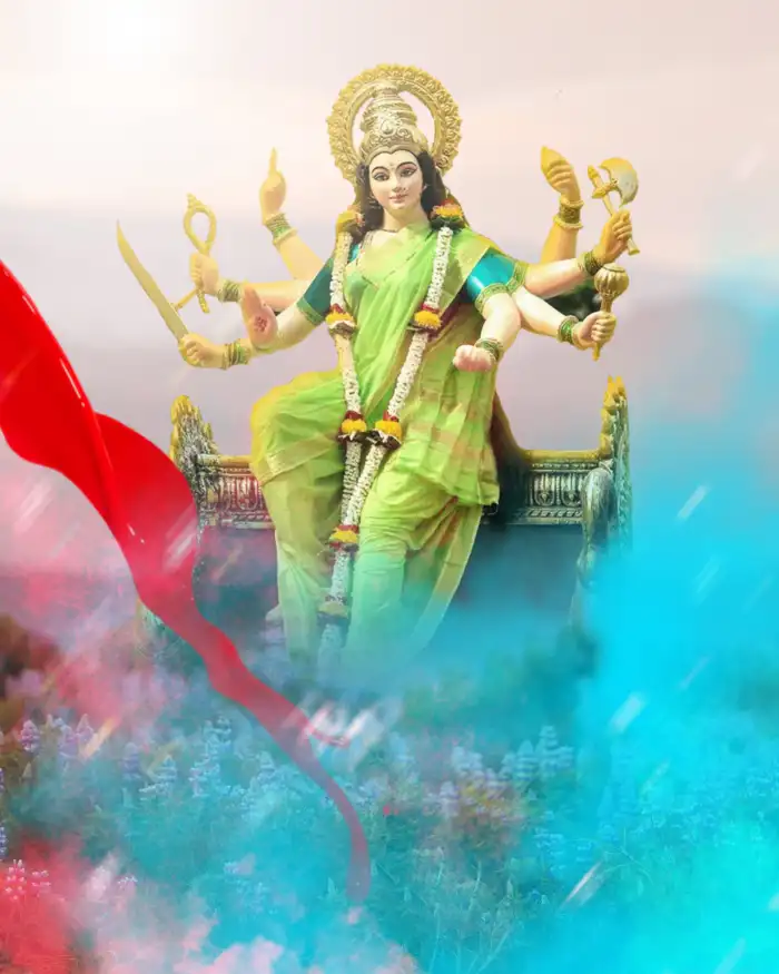 Navratri Maa Durga Statue In Saree Editing Background HD