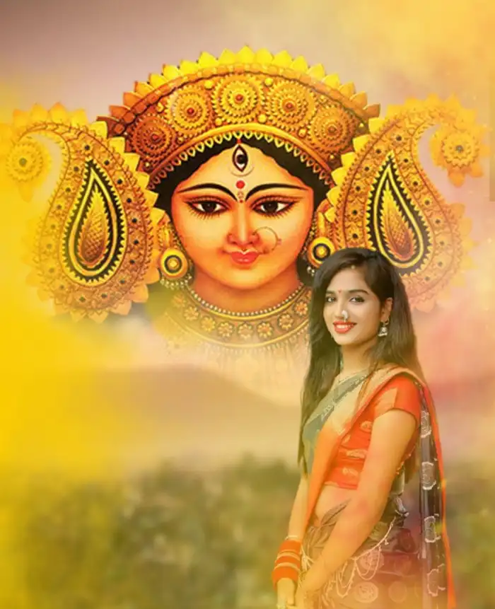 Navratri With Girl Maa Durga Face Editing Background HD