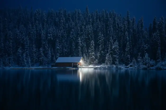 Night Lake Winter Forest Background HD Wallpapers