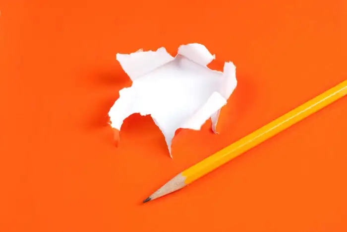 Pencil Orange Hole Torn Paper Background HD Images