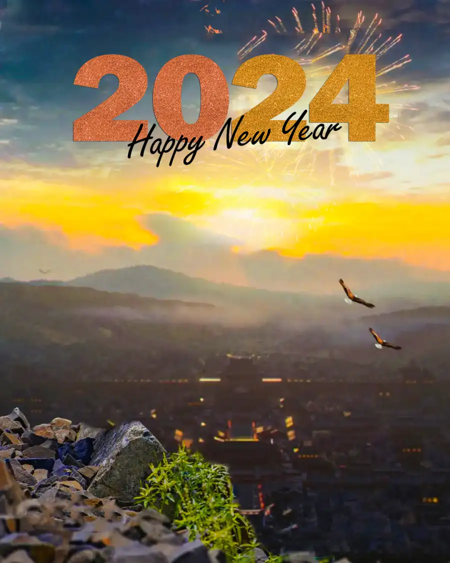 Photo Editing 2024 Happy New Year Sunset Over A City Background