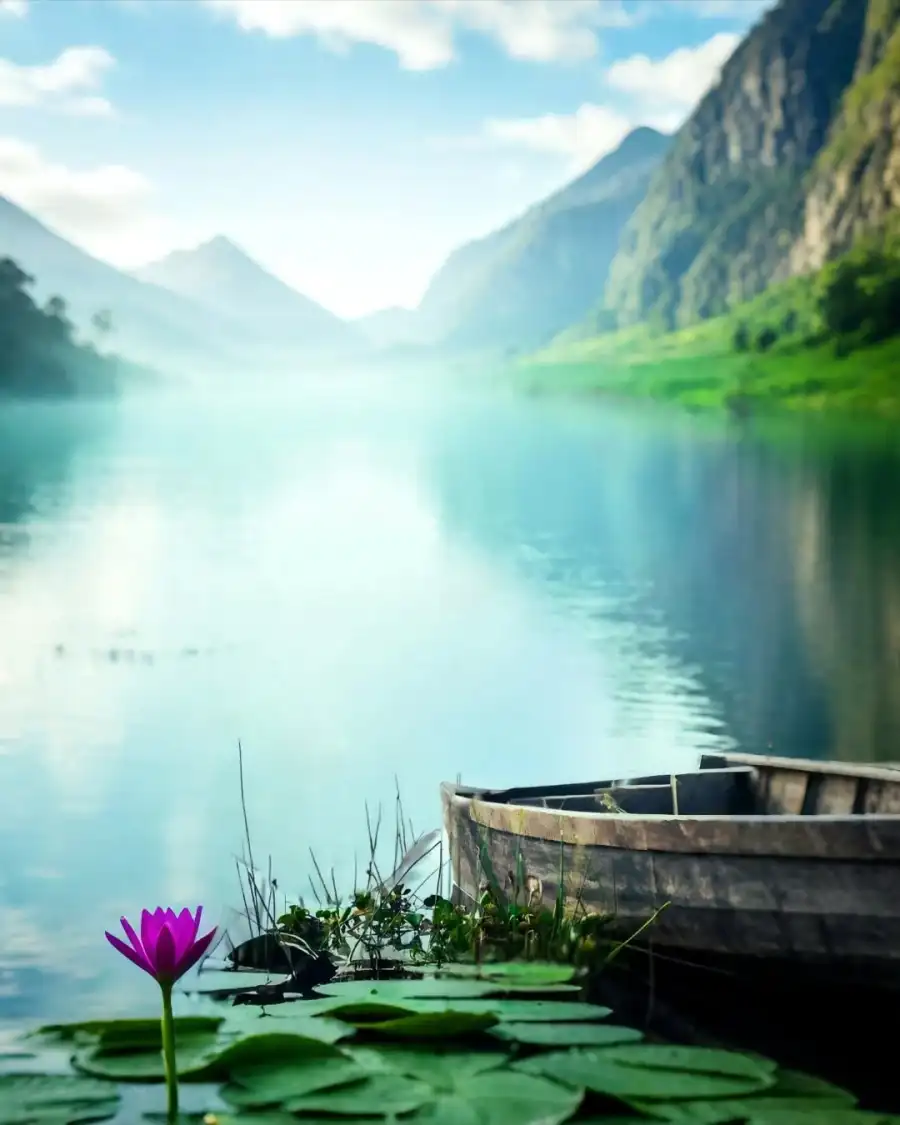 Photo Editing Boat On A Lake     Background