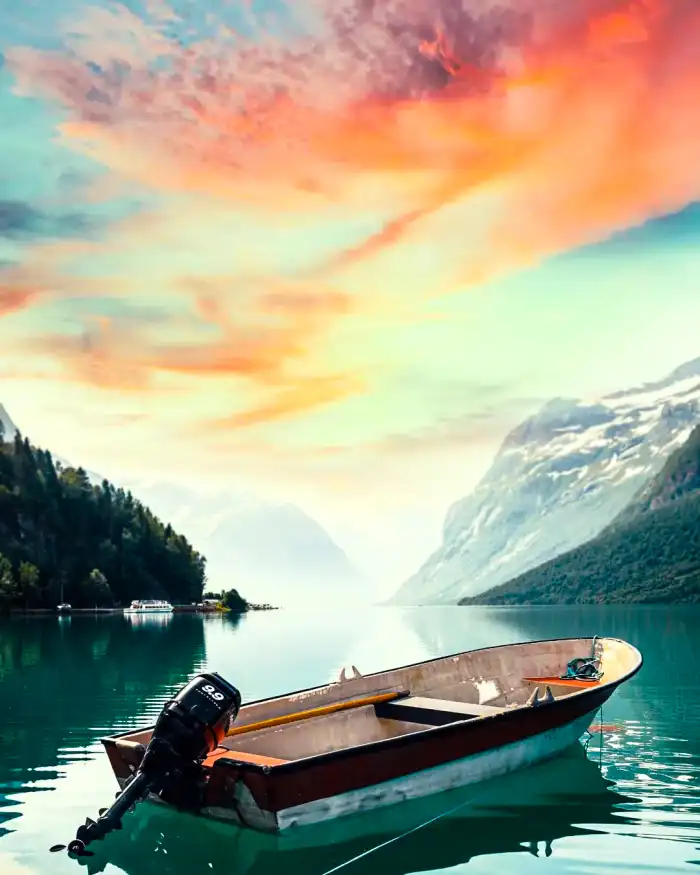 Photo Editing Boat On The Water Background Free