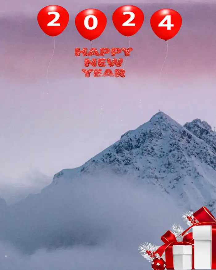 Photo Editing Happy New Year 2024 Mountain With Snow Background