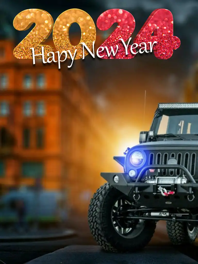 Photo Editing Happy New Year 2024 Vehicle Jeep HD Background