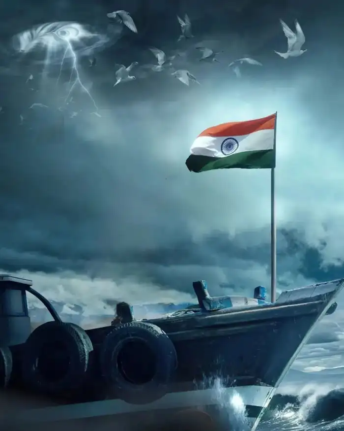 Photo Editing Indian Flag On A Boat Background