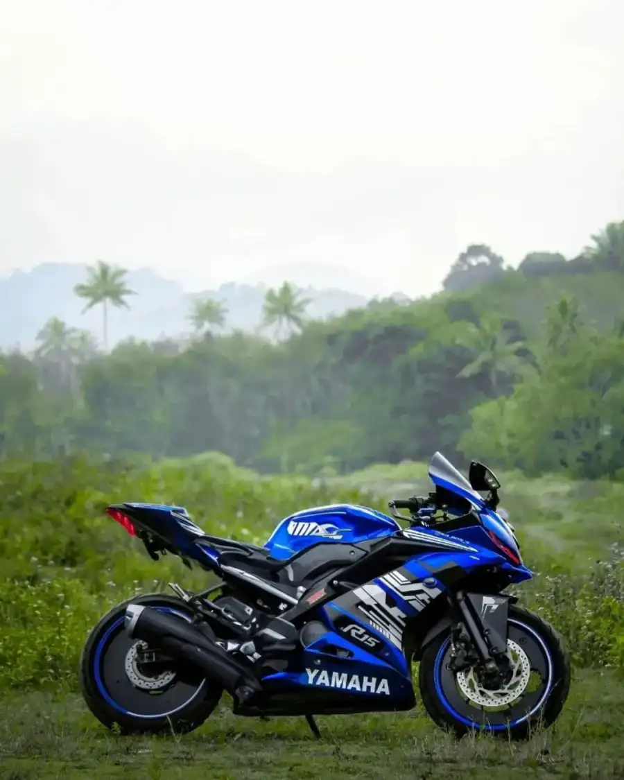 Photo Editing Motorcycle Parked In A Field Background