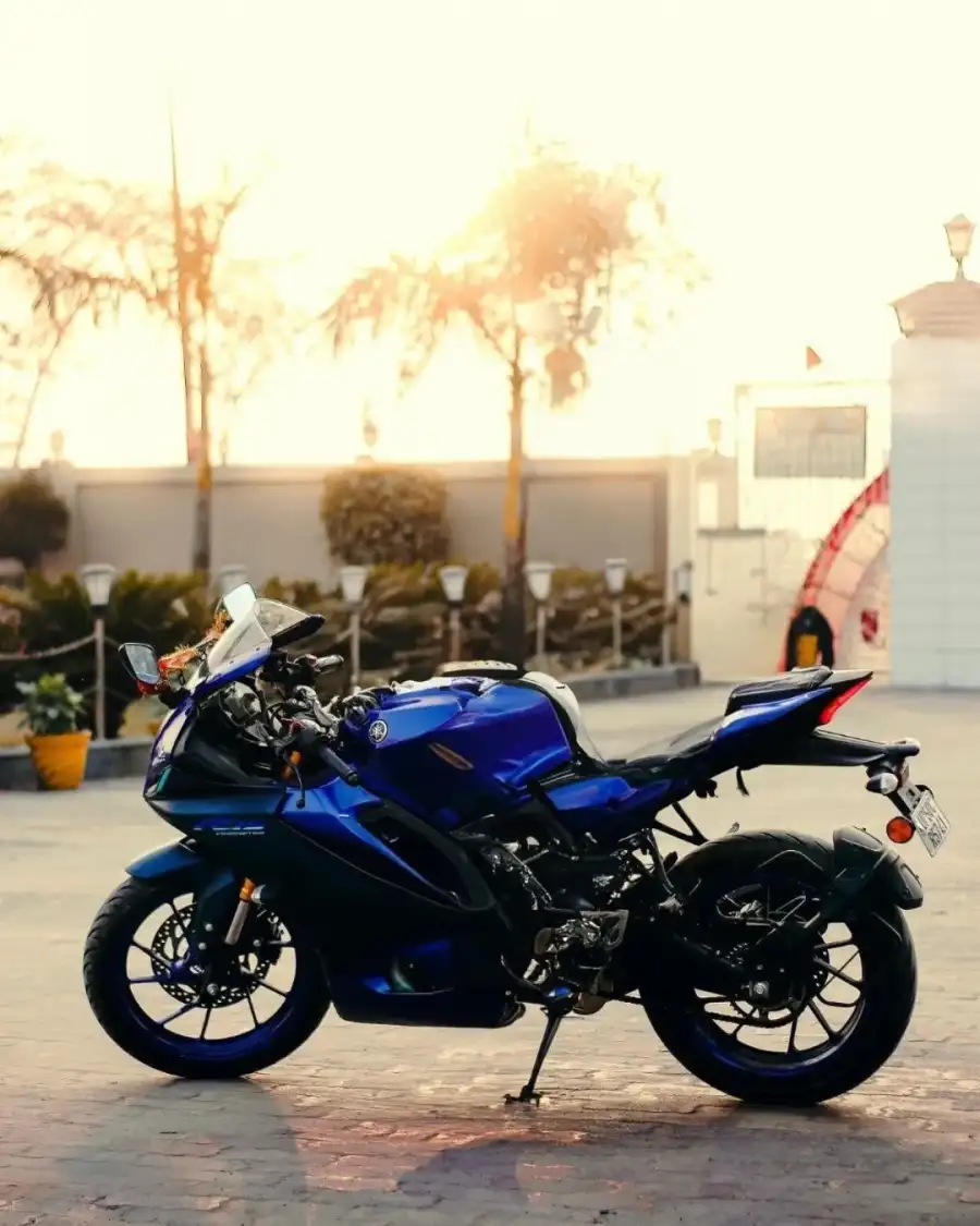 Photo Editing Motorcycle Parked On A Sidewalk Background