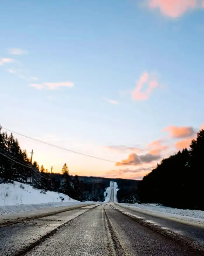 Photo Editing Road With Snow On The Side Background