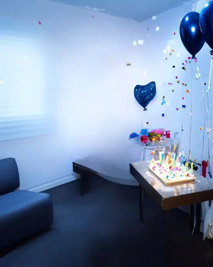 Photo Editing Room With Balloons And A Table Background