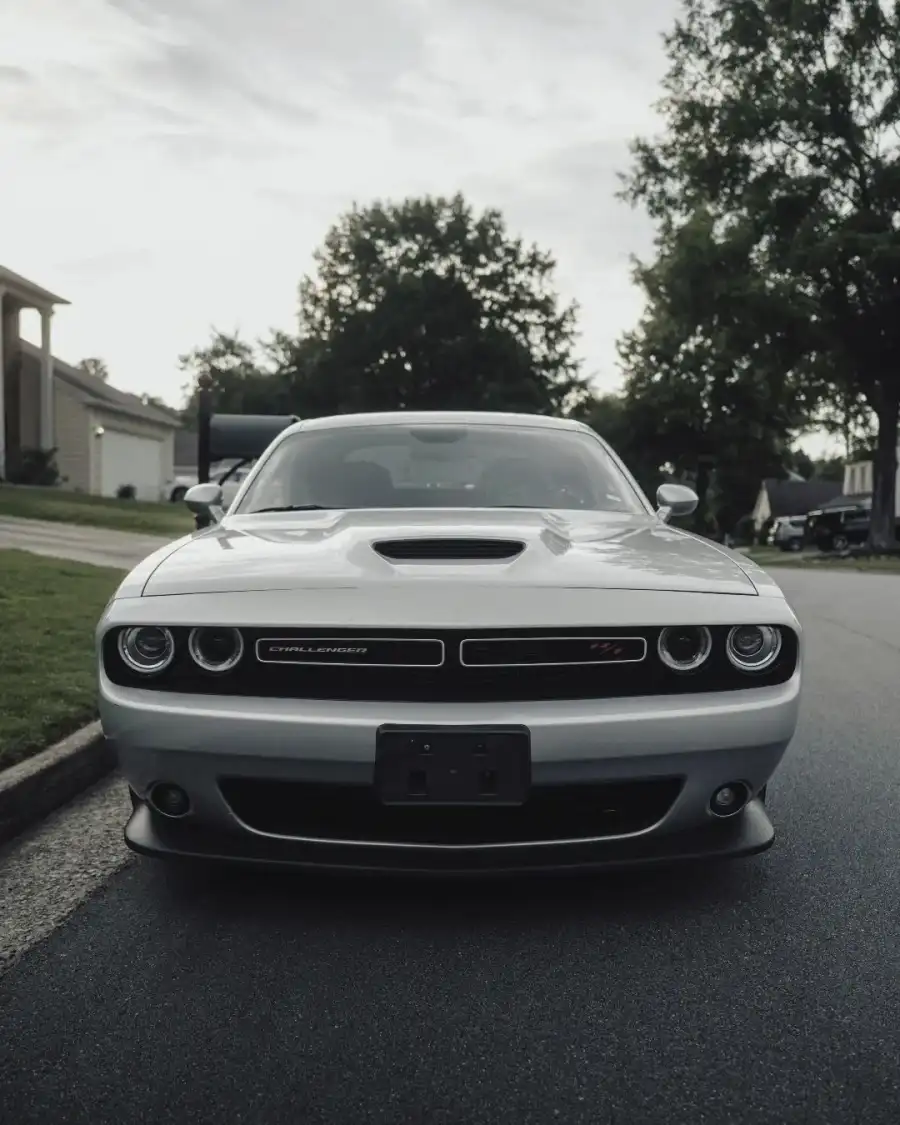 Photo Editing White Car Parked On A Street Background