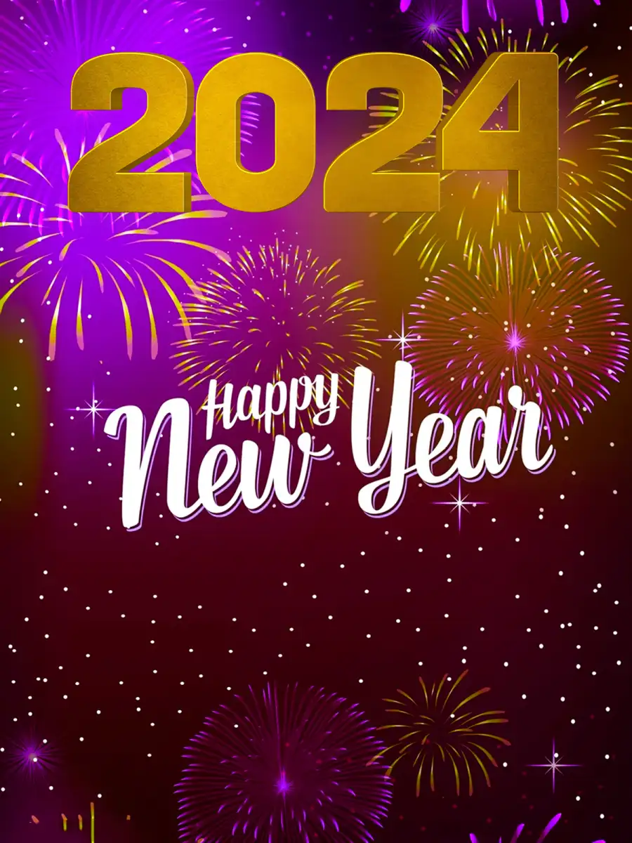 Photoshop Happy New Year 2024 Pink Fireworks HD Background