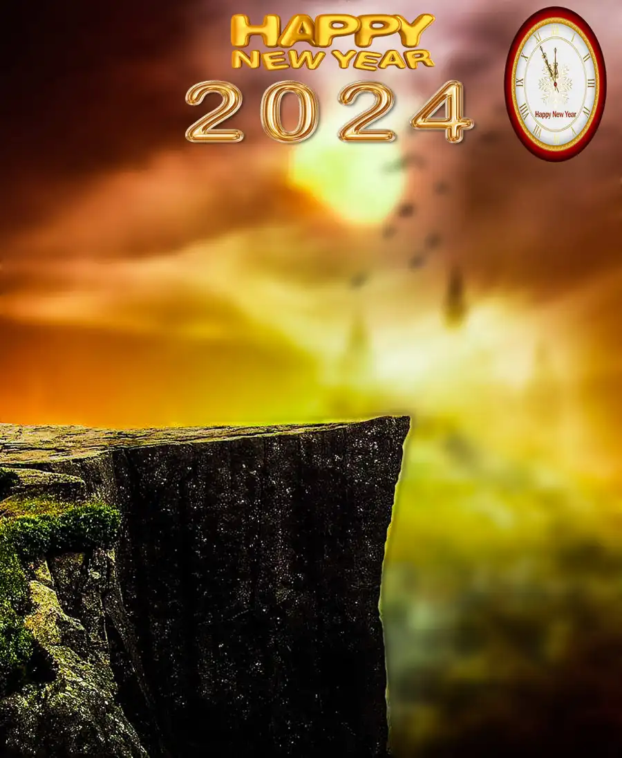 Picsart 2024 Happy New Year Stone Pillar With A Clock On Top Background