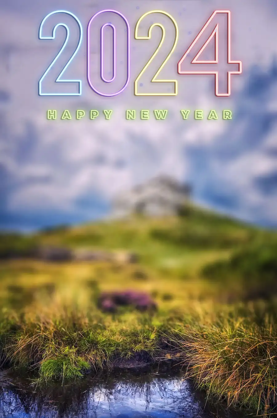 Picsart 2024 Happy New Year Stream With Grass And Flowers Background