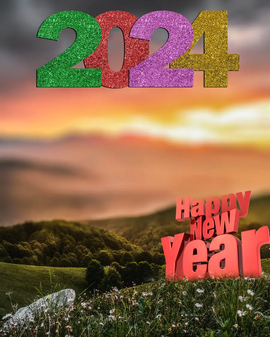 Picsart 2024 Happy New Year Sunset Over A Forest Background