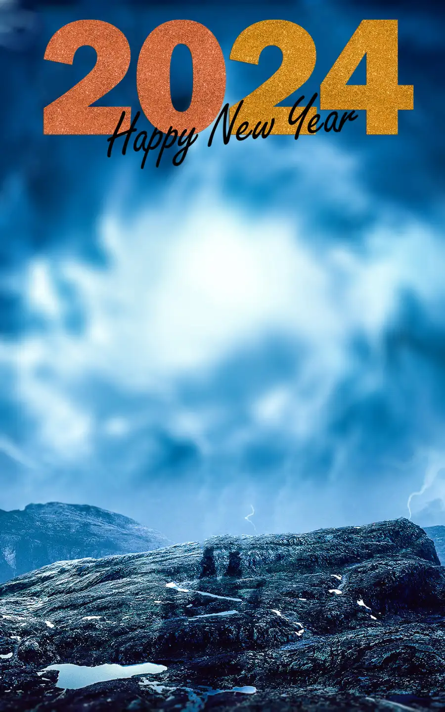 Picsart 2024 Happy New Year Wave Crashing On A Rocky Shore Background