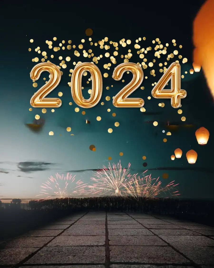 Picsart Editing  Happy New Year 2024 Fireworks In Sky HD Background