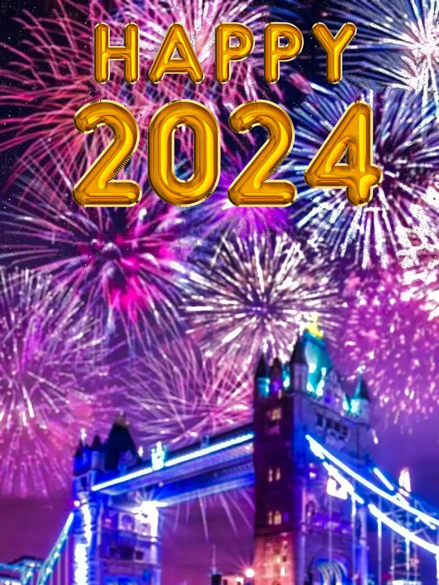 Picsart Editing Happy New Year 2024 Fireworks Over A Bridge Background